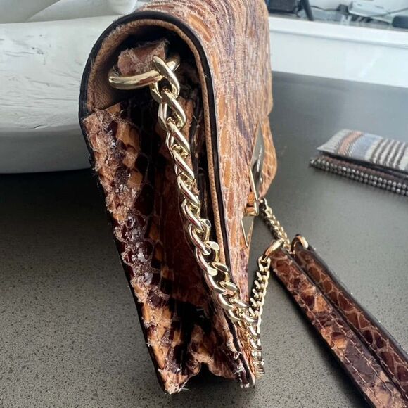 MICHAEL KORS Snake Leather Print Brown Gold Color Crossbody Bag Mini - Picture 2 of 9